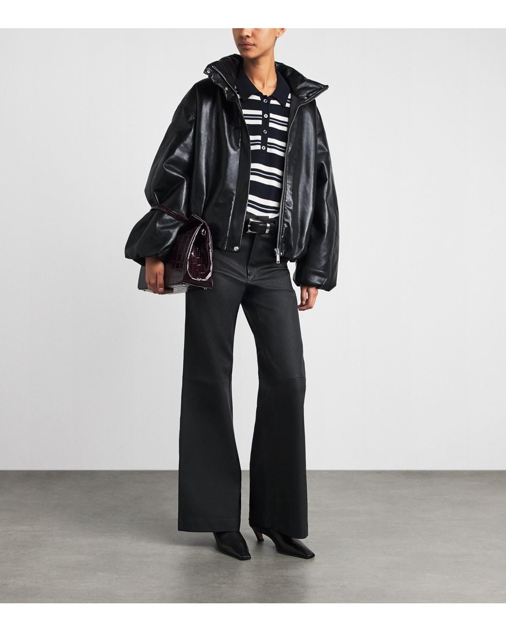 Polo Ralph Lauren Black Leather Beaton Flared Trousers