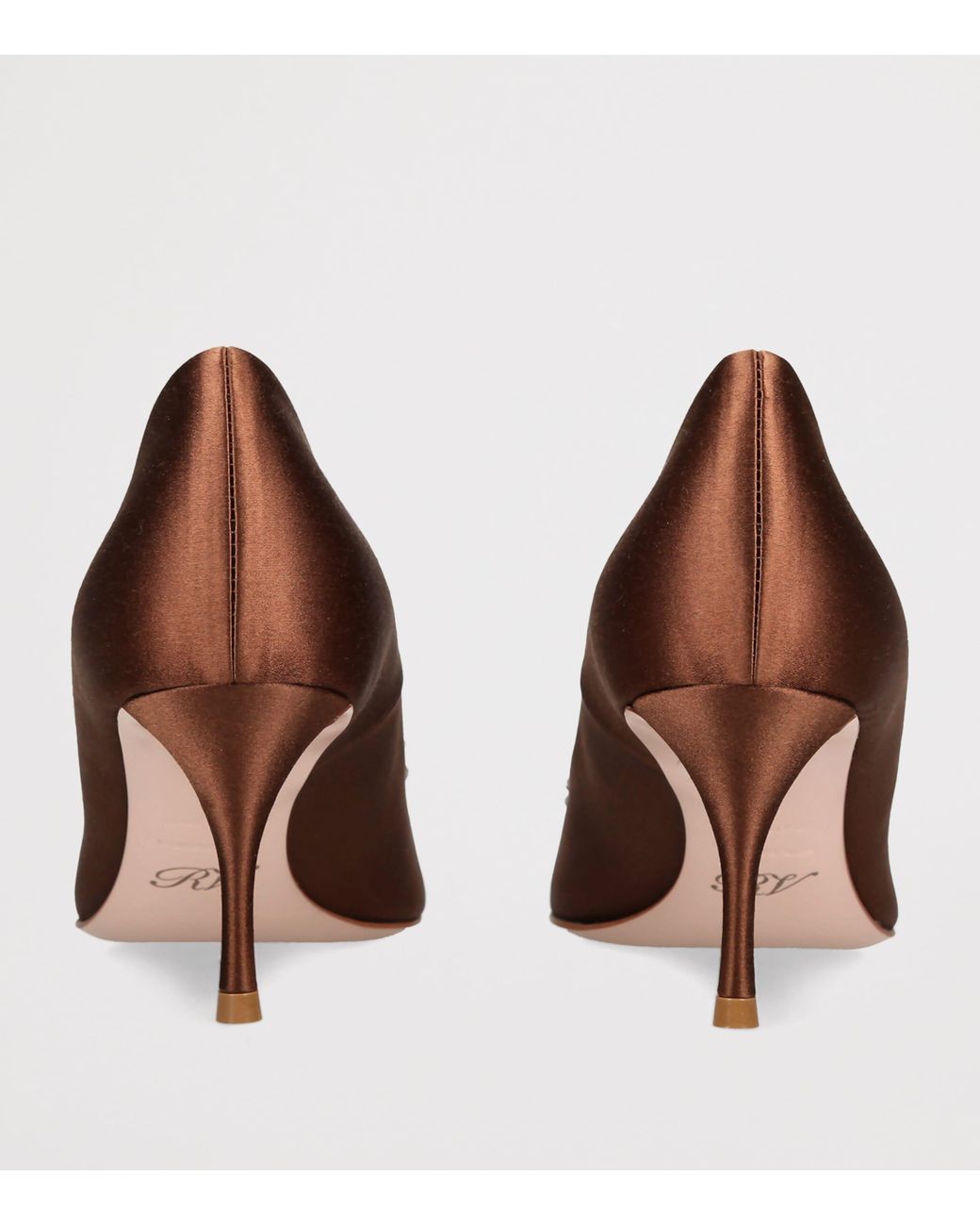 Roger Vivier Brown Satin Decolleté Flower Strass Pumps 65