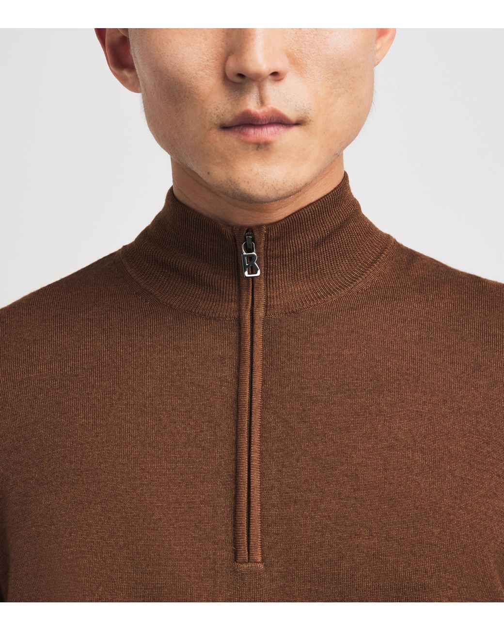 Bogner Brown Virgin Wool Ouri Quarter-Zip Sweater for men