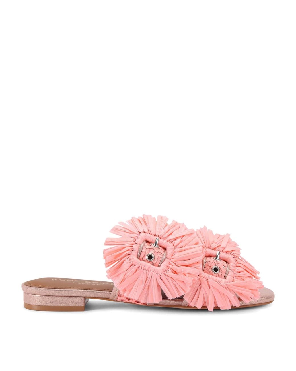 Kurt Geiger Pink Raffia Buckle Flat Sandals