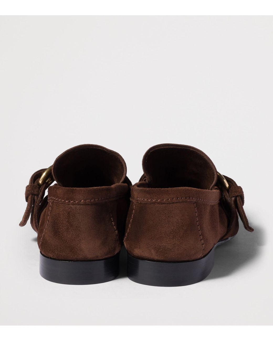 Miu Miu Brown Suede Side-Buckle Loafers