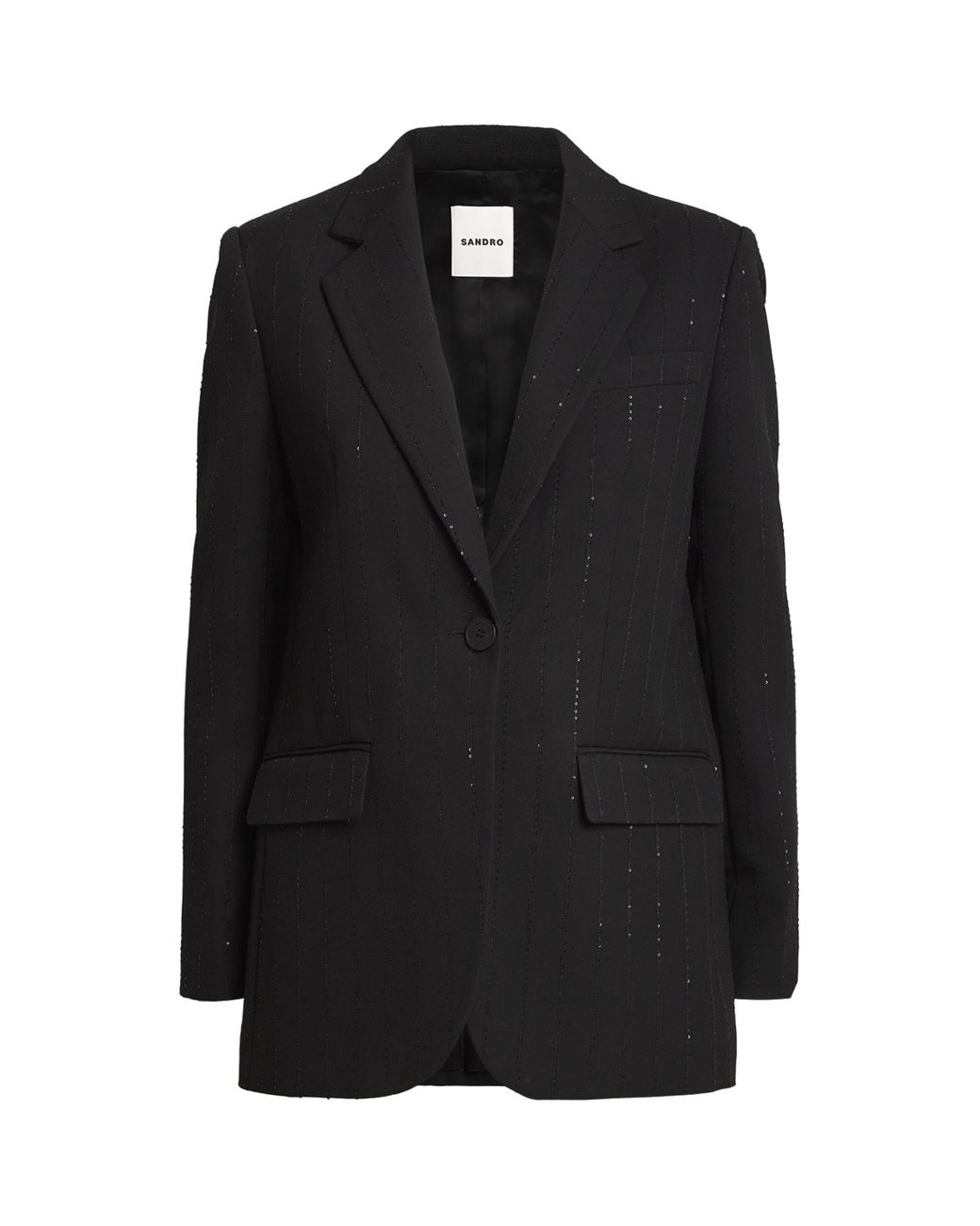 Sandro Black Sequin-Stripe Opera Blazer