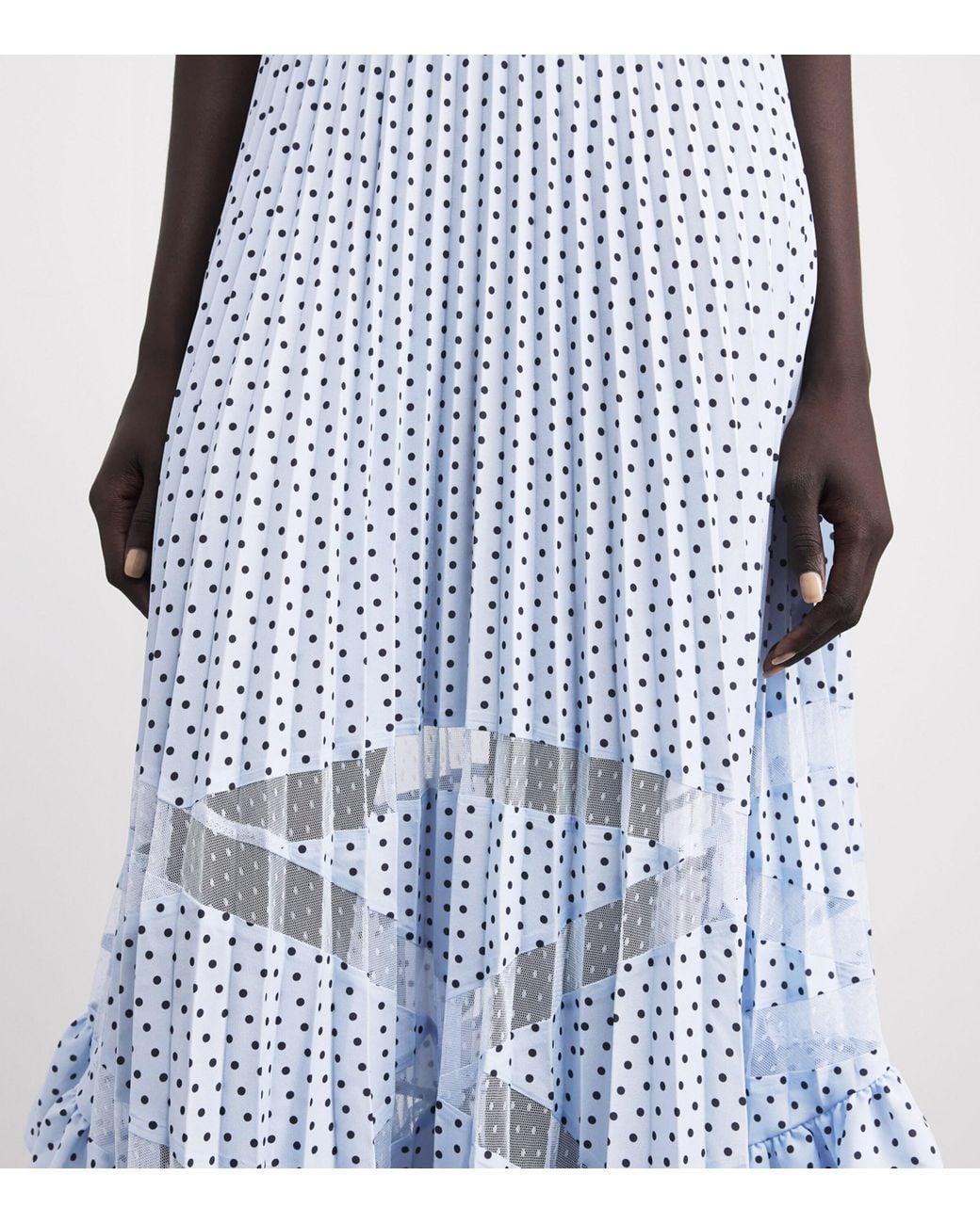 Claudie Pierlot Blue Pleated Polka Dot Midi Dress