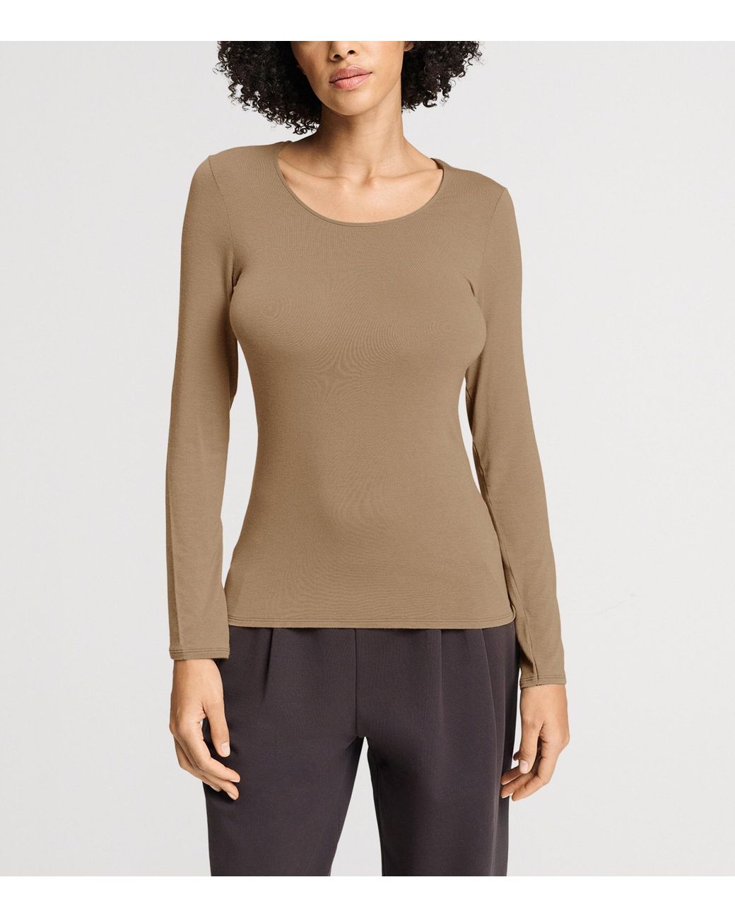 Hanro Brown Ultralight Long-Sleeve T-Shirt