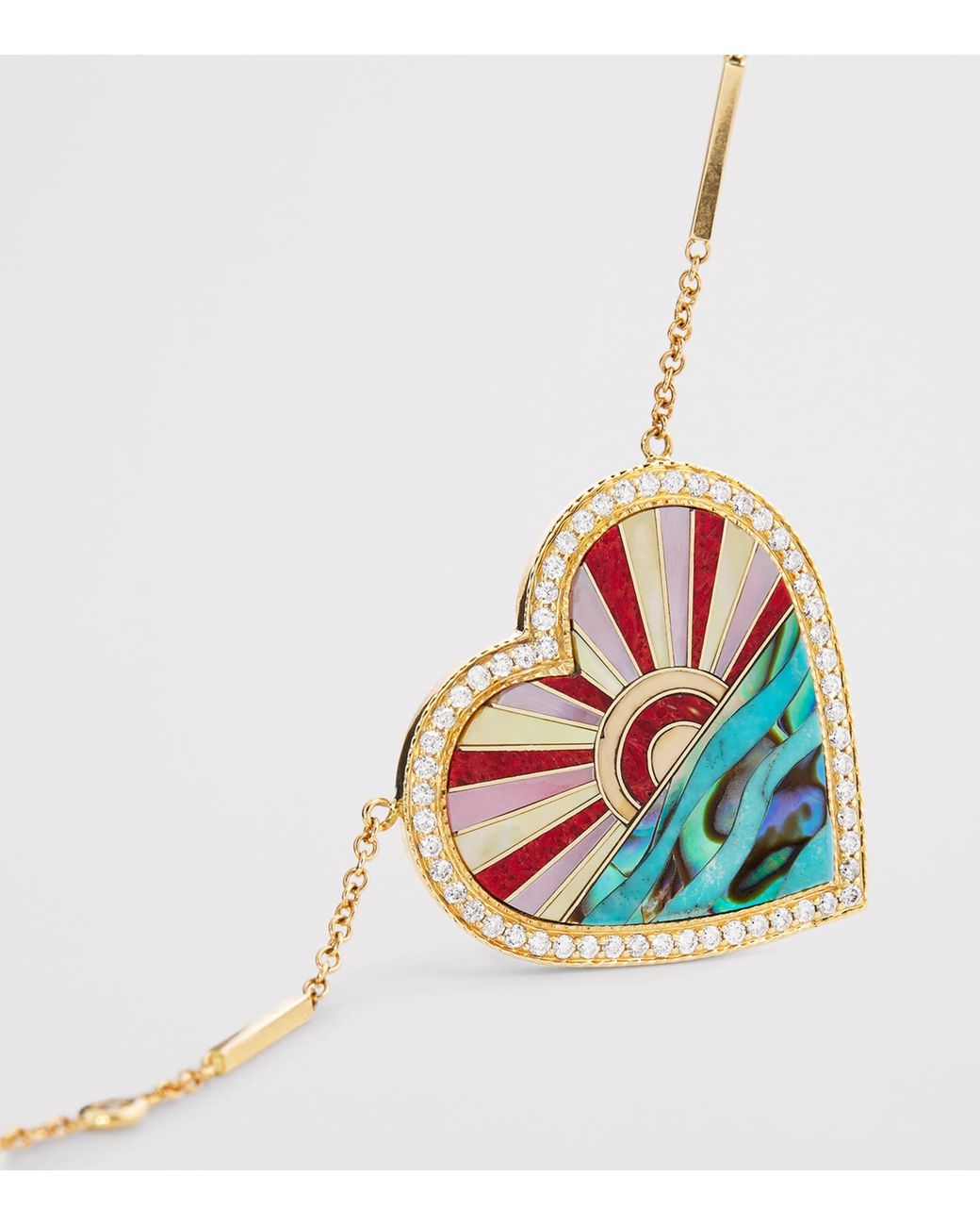 Jacquie Aiche White Diamond, And Pearl Coral Sunshine Heart Necklace