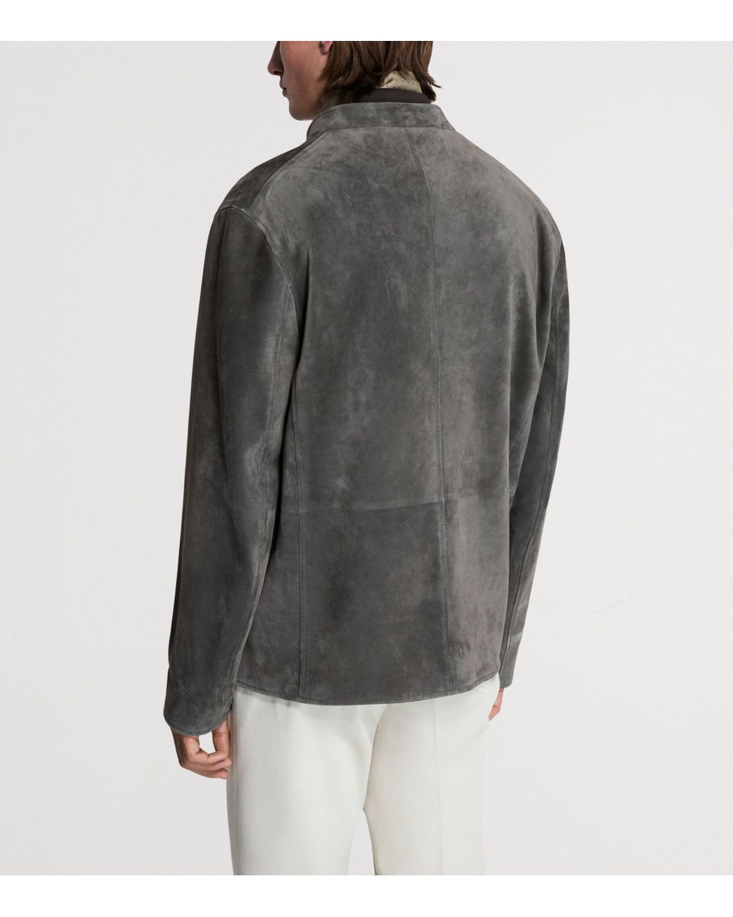 Dunhill Gray Leather Mandarin-Collar Jacket for men