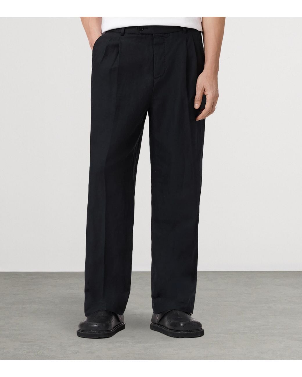 AllSaints Blue Linen-Organic Cotton Roland Straight Trousers for men