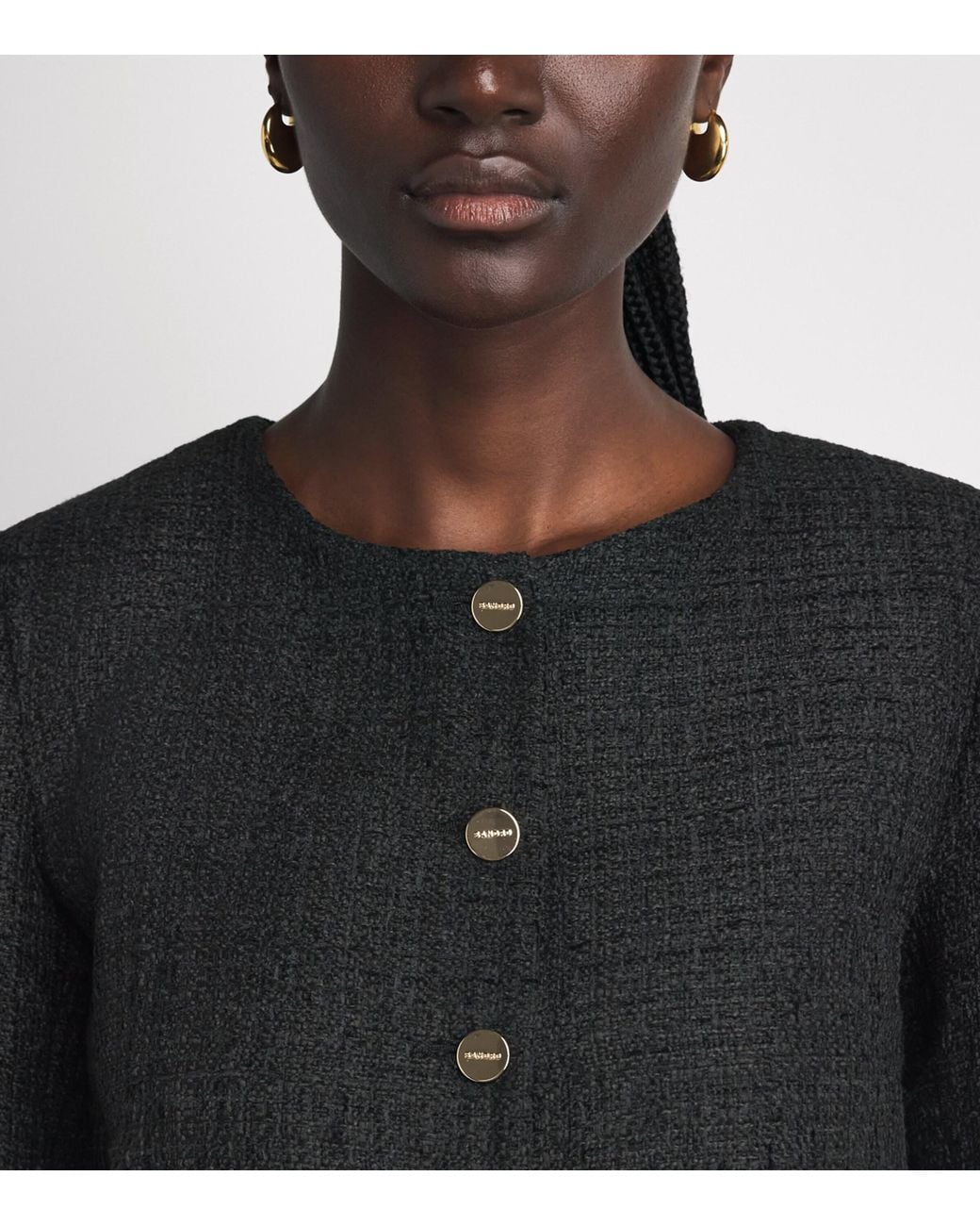 Sandro Black Tweed Ruffle-Trim Jacket