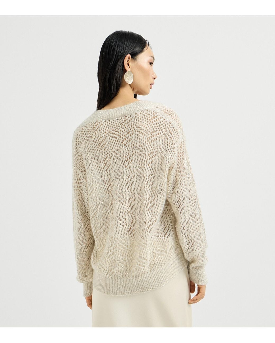 Brunello Cucinelli White Open-Work Embellished Sweater