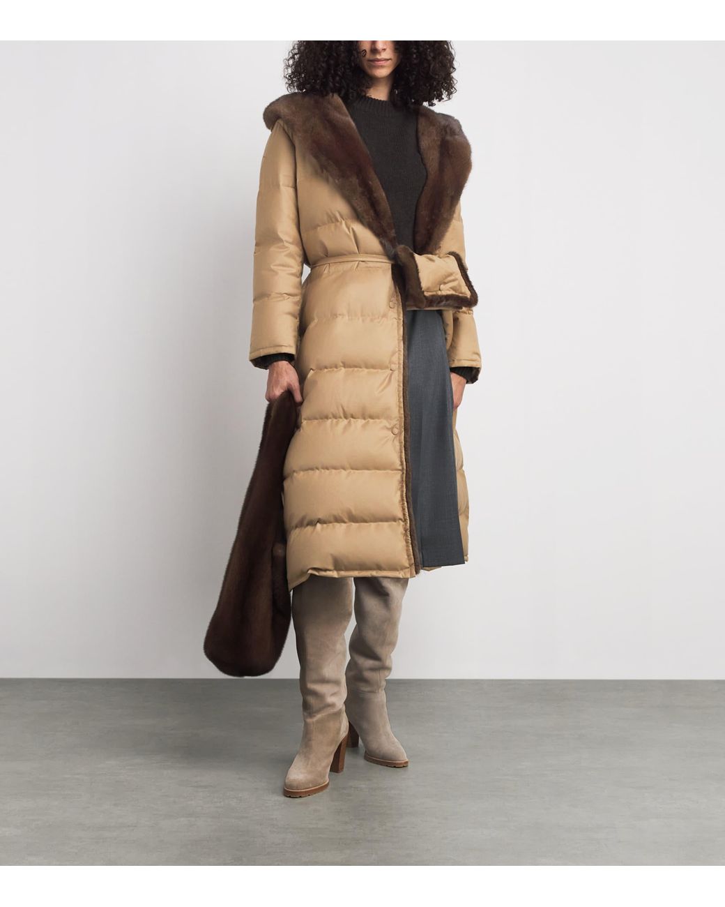 Yves Salomon Natural Down Virgin Wool-Mink Long Coat