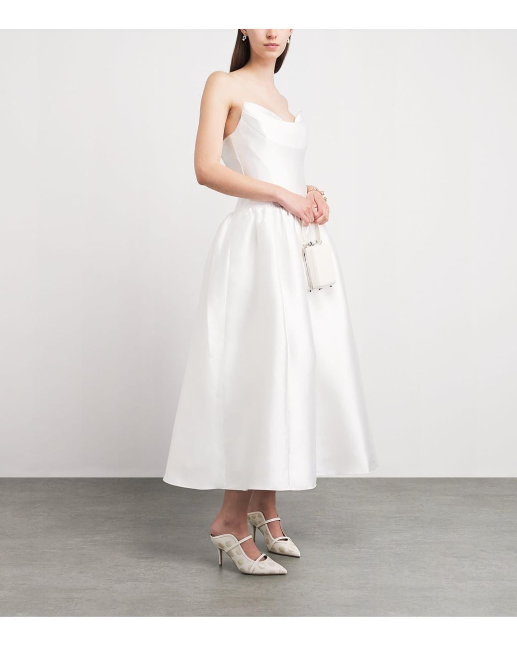 Self-Portrait White Taffeta Strapless Midi Dress