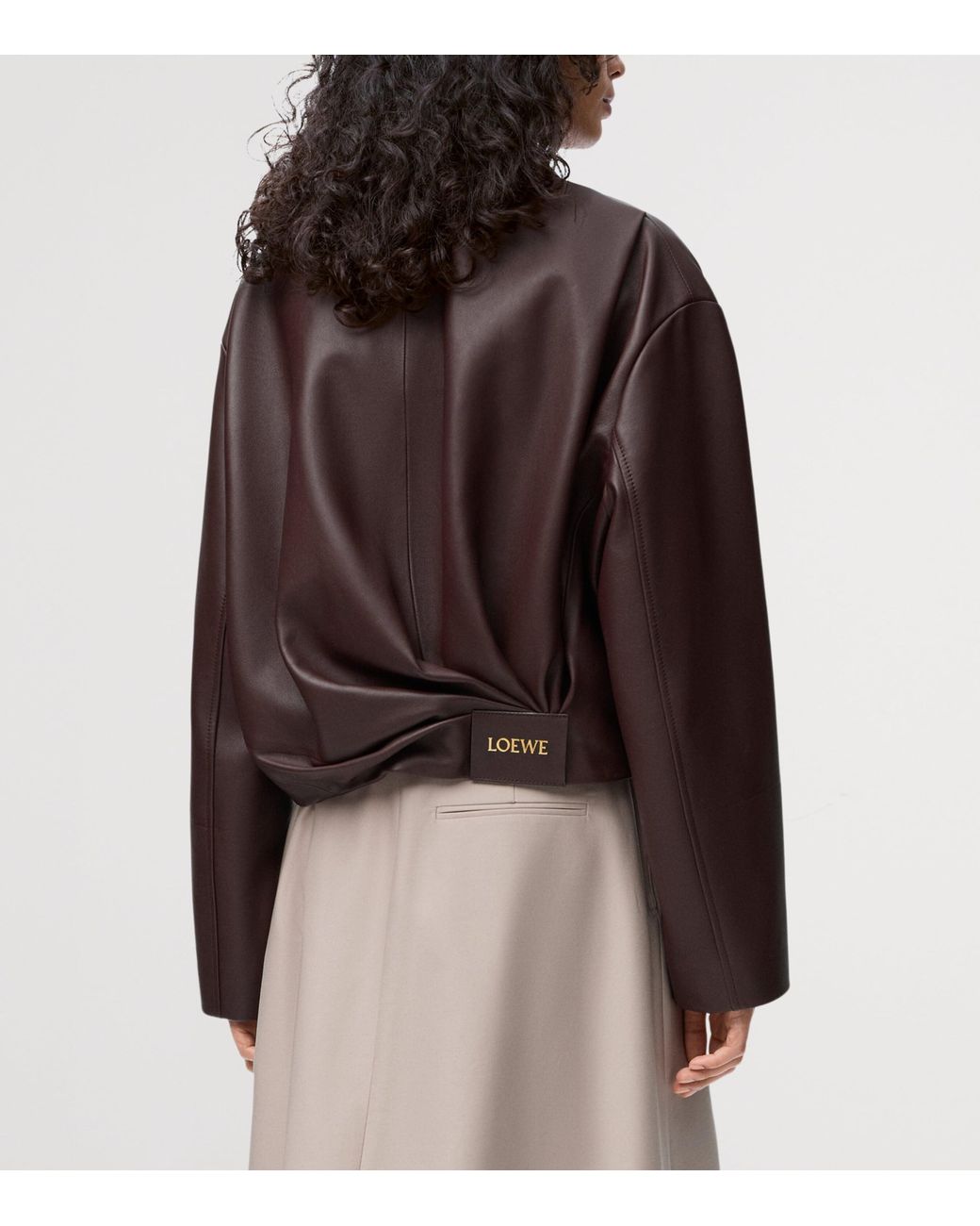 Loewe Brown Leather Draped Bomber Jacket