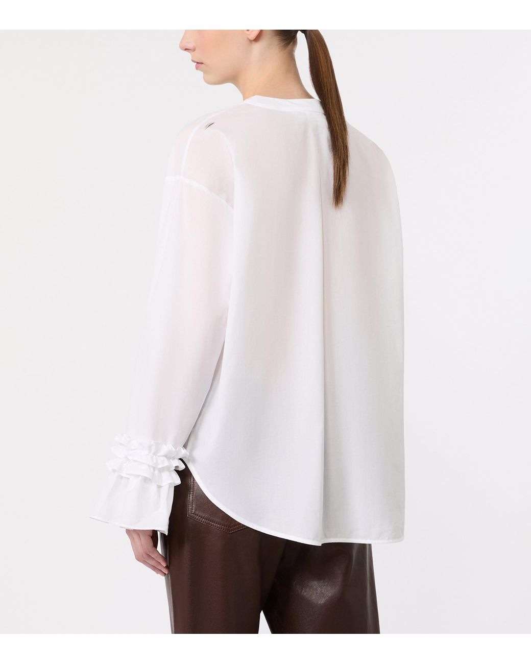 Max Mara White Ruffle-Trim Shirt