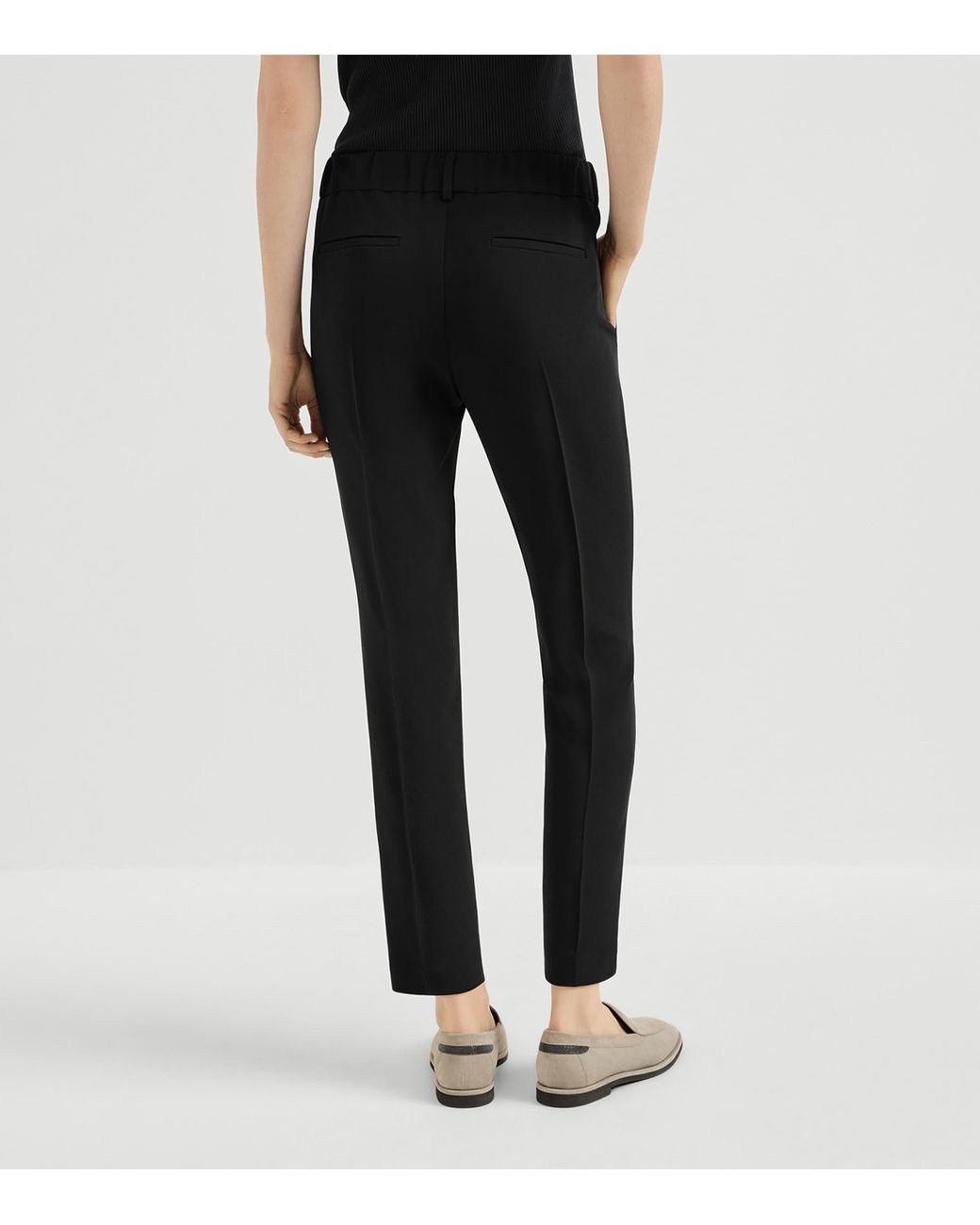 Brunello Cucinelli Black Crepe Cady Slim Trousers