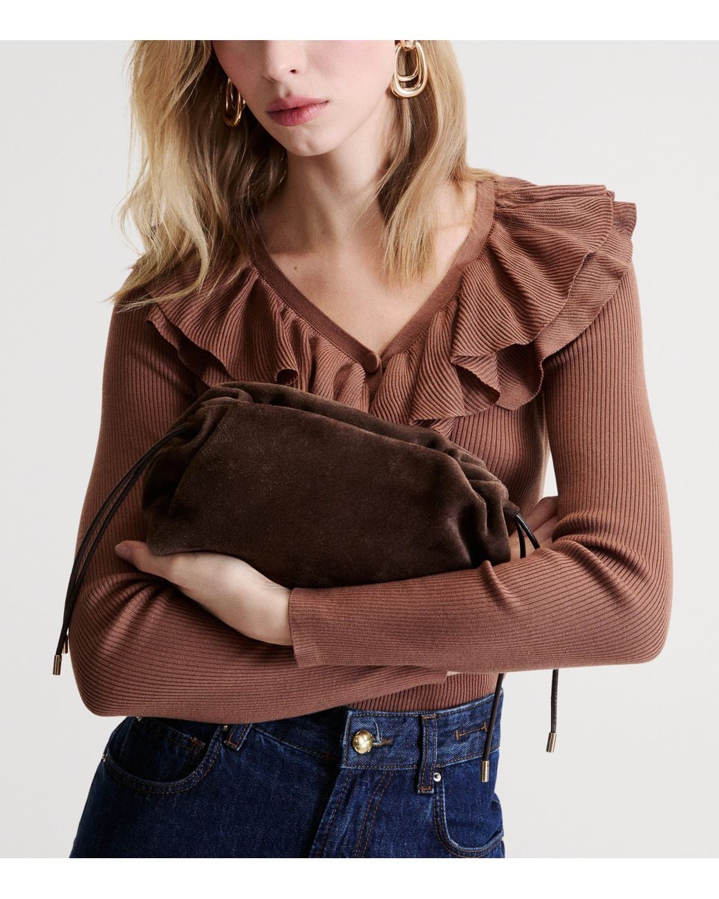 Marella Brown Suede Clutch Bag