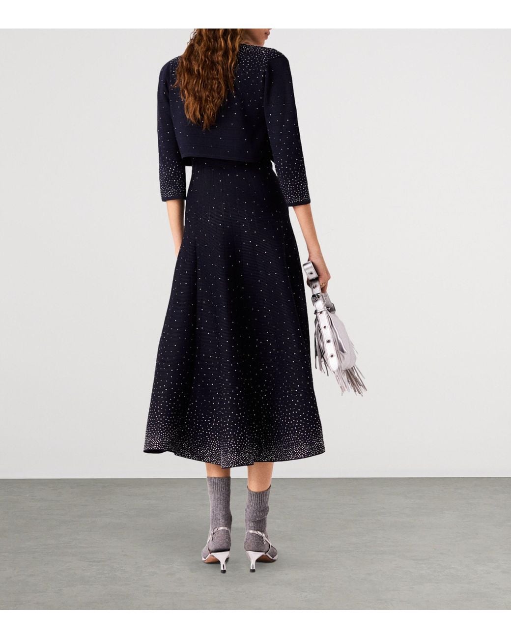 Maje Blue Diamanté-Embellished Cropped Cardigan