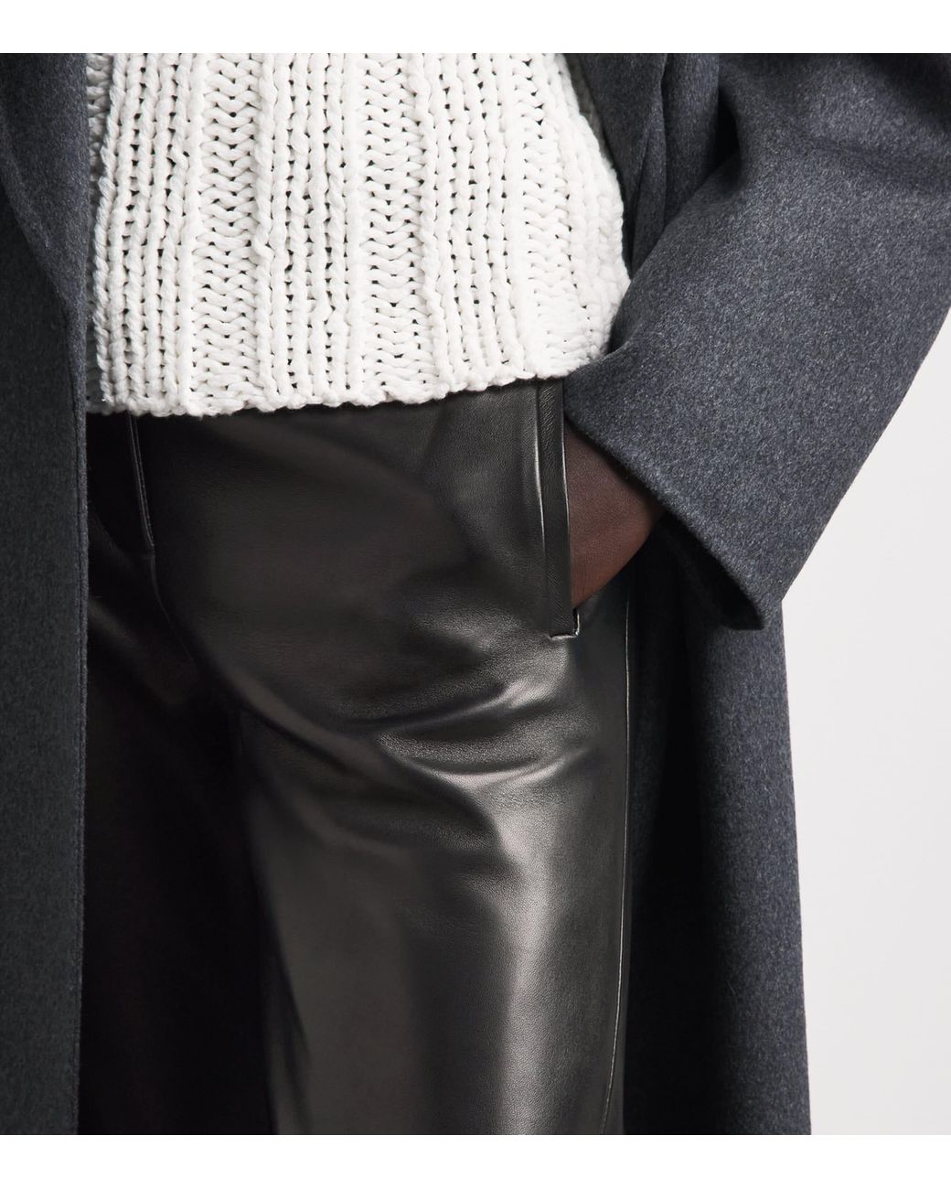 Khaite Black Leather Mita Low-Rise Trousers