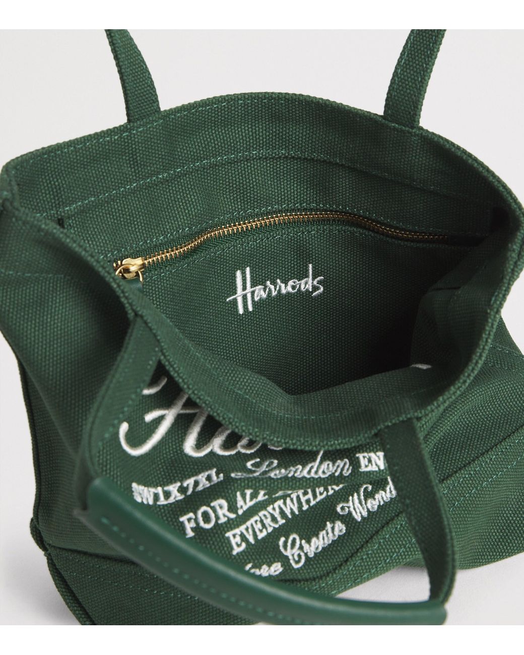 Harrods Green Small Embroidered Logo Tote Bag