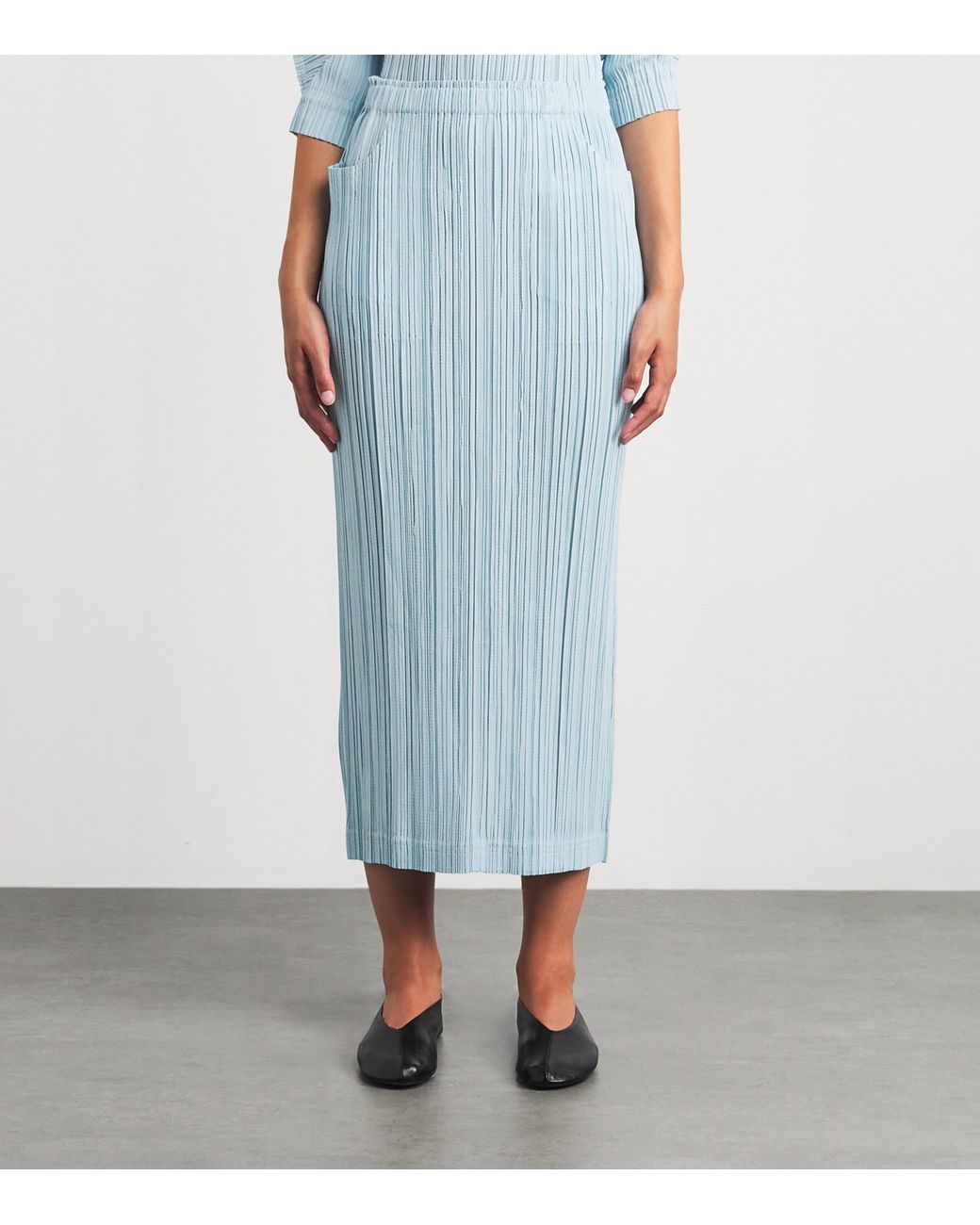 Pleats Please Issey Miyake Blue Cotton Denim Midi Skirt