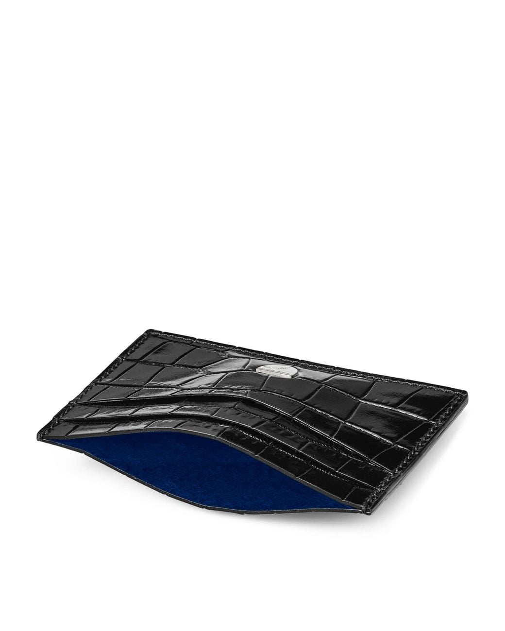 Aspinal Black Croc-Embossed Slim Card Holder