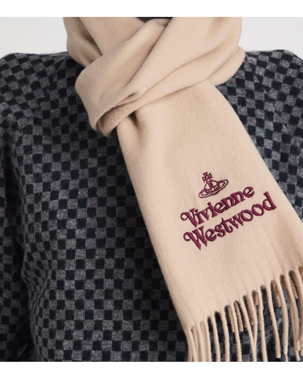 Vivienne Westwood Natural Wool Embroidered Logo Scarf