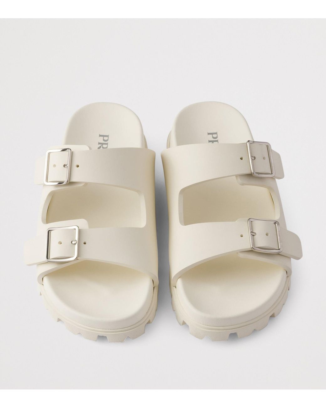 Prada White Rubber Strap Slides