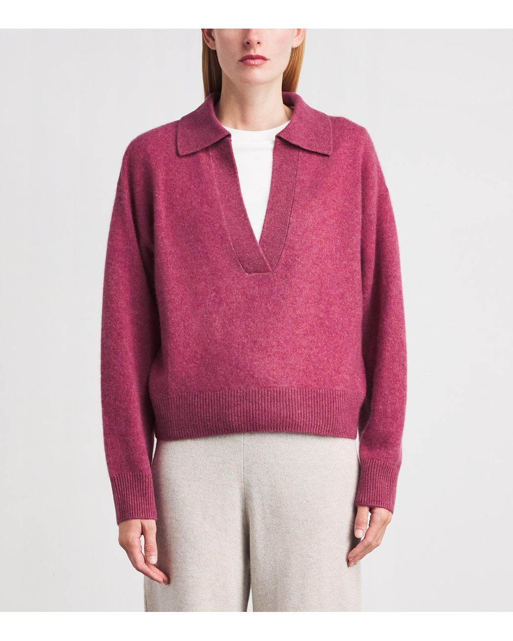 LeKasha Pink Organic Cashmere Jacksob Polo Sweater