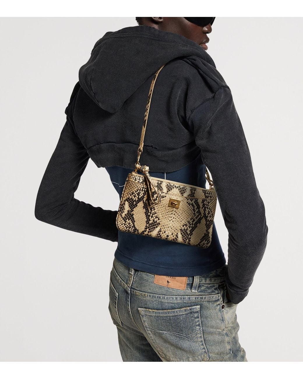 Balenciaga Metallic Calfskin Python-Embossed Pouch