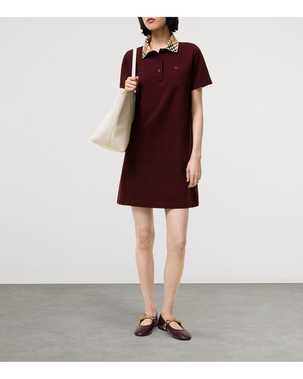 Burberry Red Cotton Check-Collar Polo Shirt Mini Dress