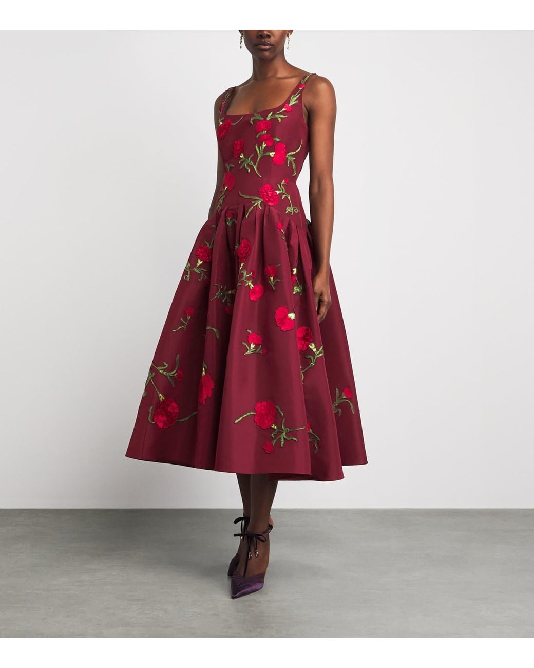 Carolina Herrera Silk Floral Embroidered Midi Dress