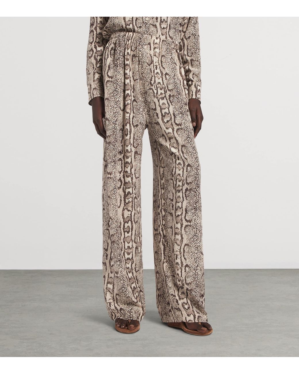 Balenciaga Natural Silk Python Print Wide-Leg Trousers