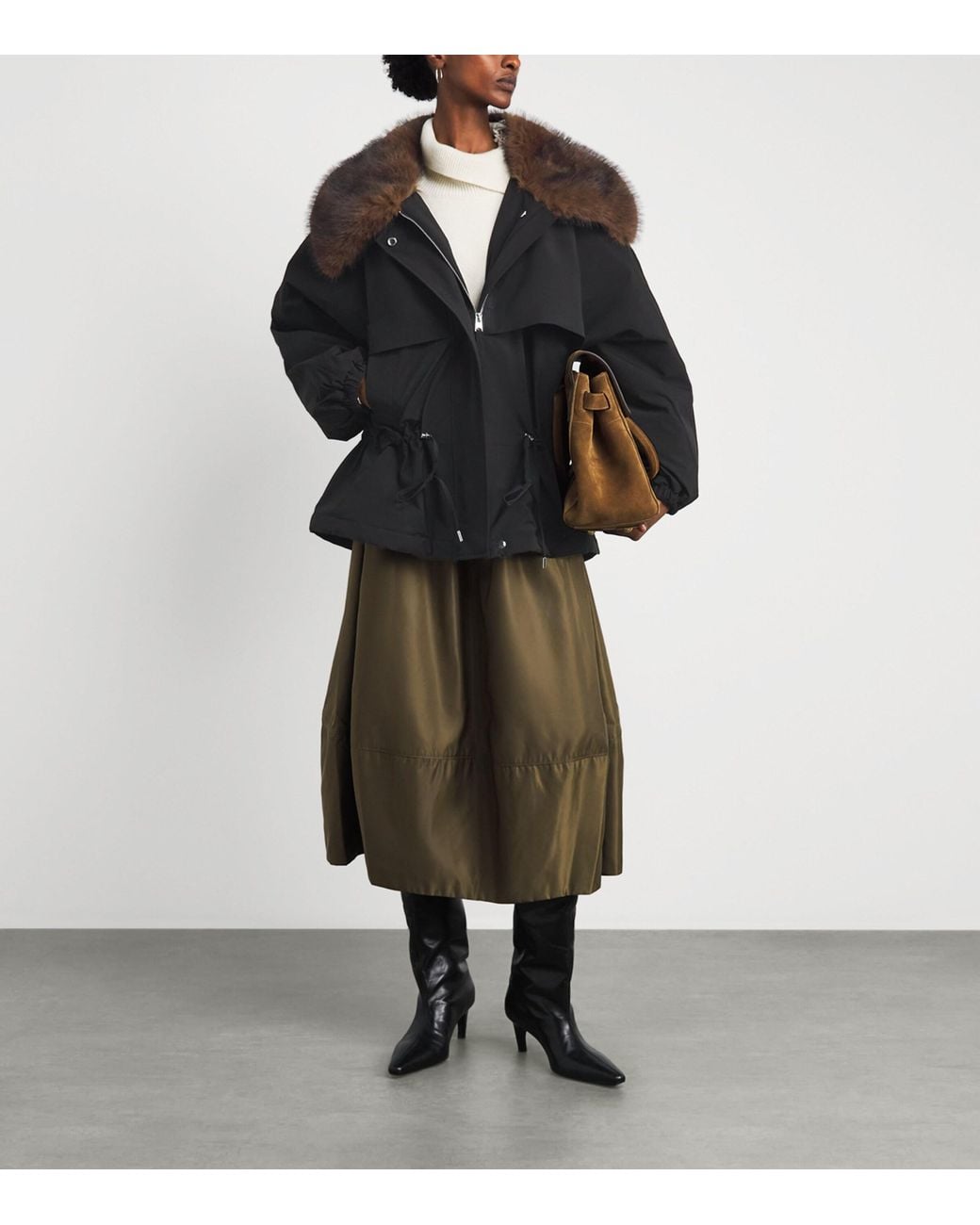 Charoux Black Faux Fur-Collar Arctik Parka Jacket