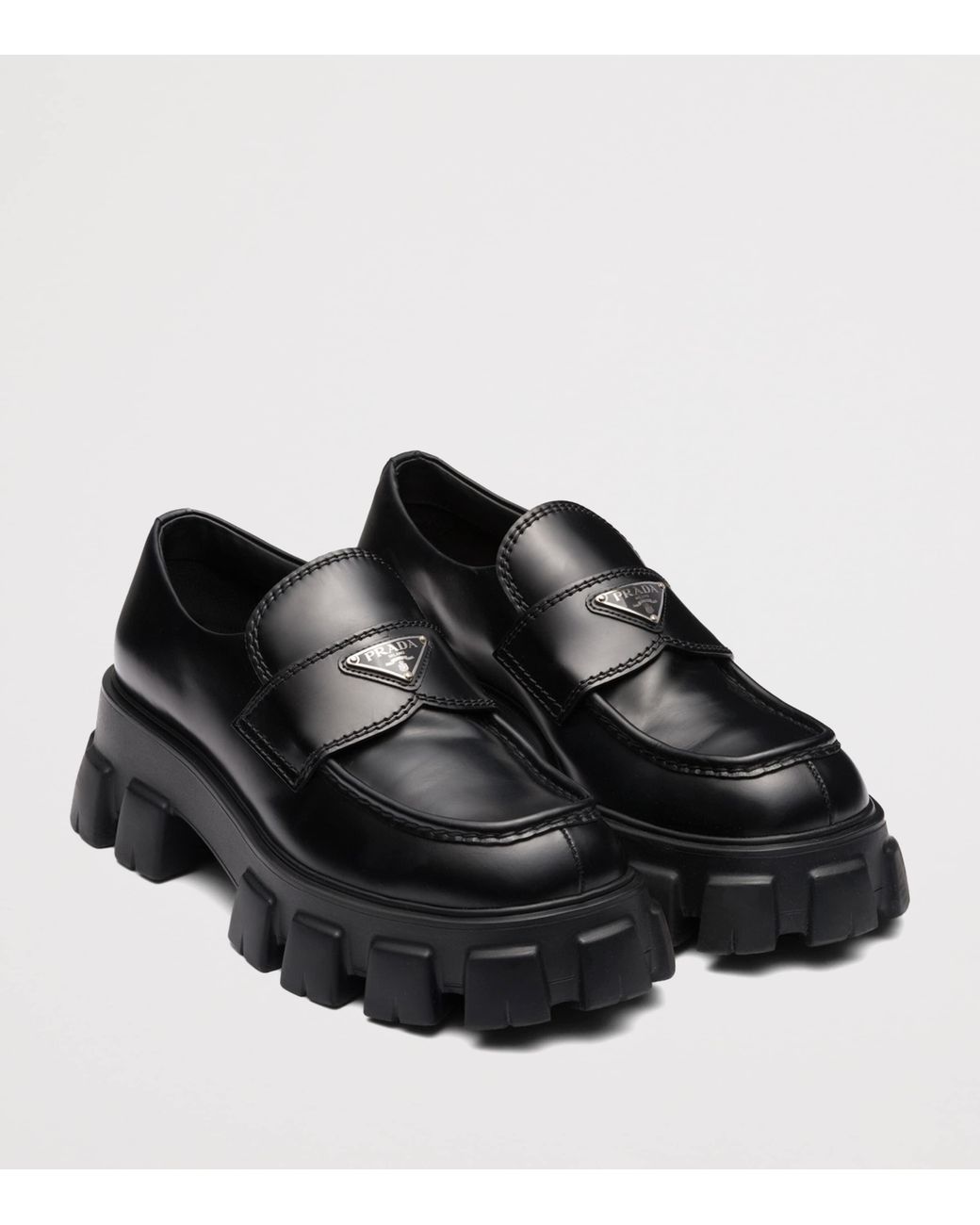 Prada Black Brushed Leather Monolith Loafers for men