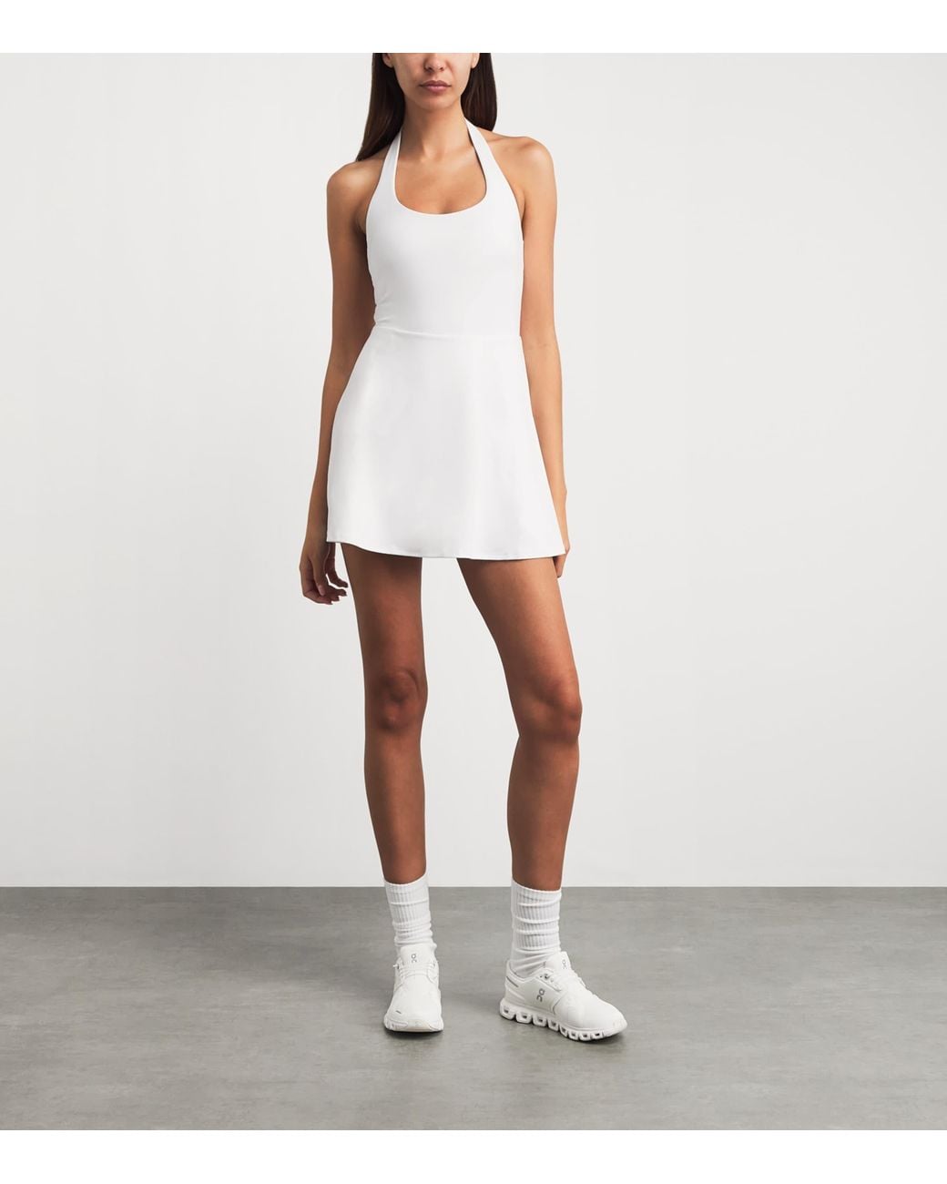 vuori White Halterneck Tiebreak Mini Dress