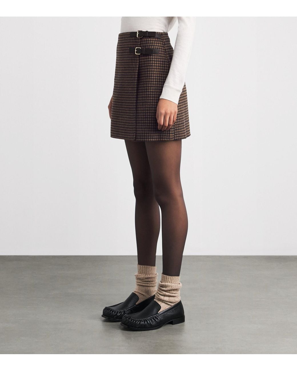 Claudie Pierlot Brown Wool-Blend Check Mini Skirt