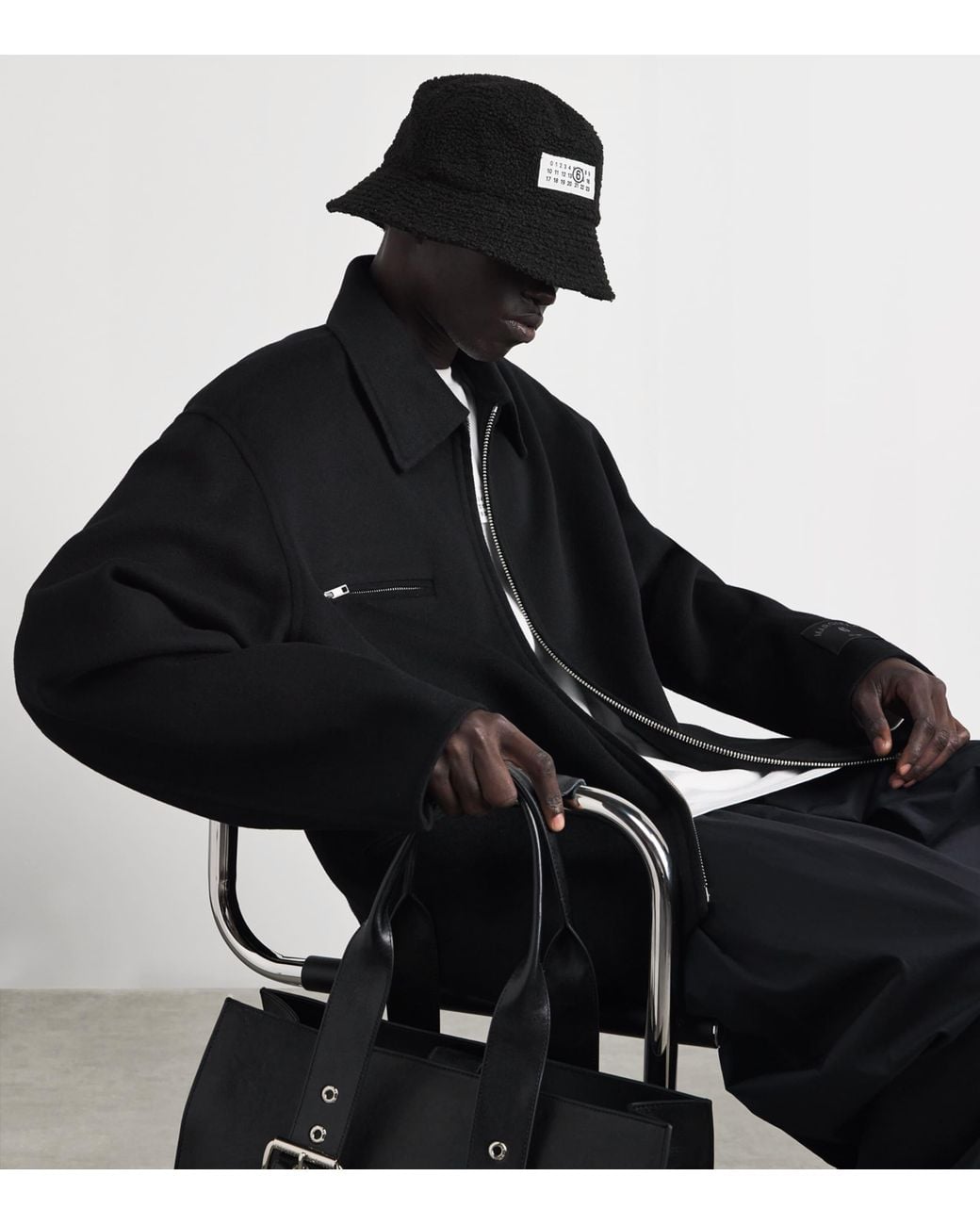 MM6 by Maison Margiela Black Bouclé Logo Patch Bucket Hat for men