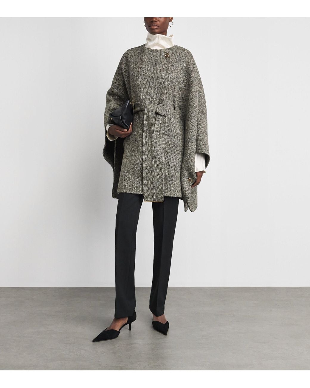 Agnona Gray Wool-Cashmere Tweed Cape