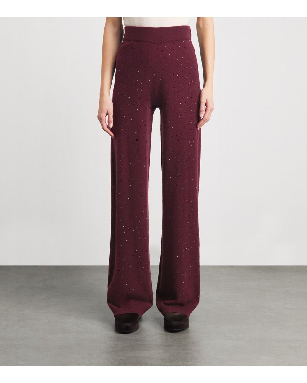 Allude Red Wool-Cashmere Crystal-Embellished Trousers