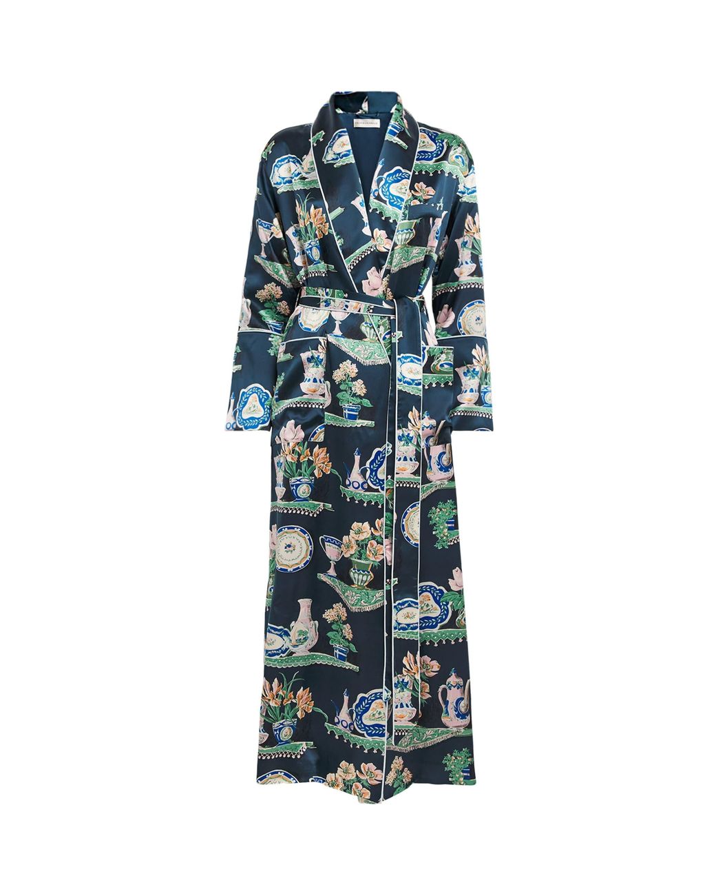 Olivia Von Halle Silk Pottery Print Capability Robe in Blue | Lyst