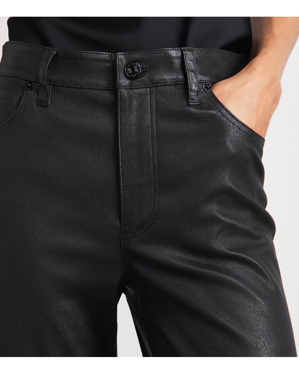 FRAME Black The Flared Leather Trousers