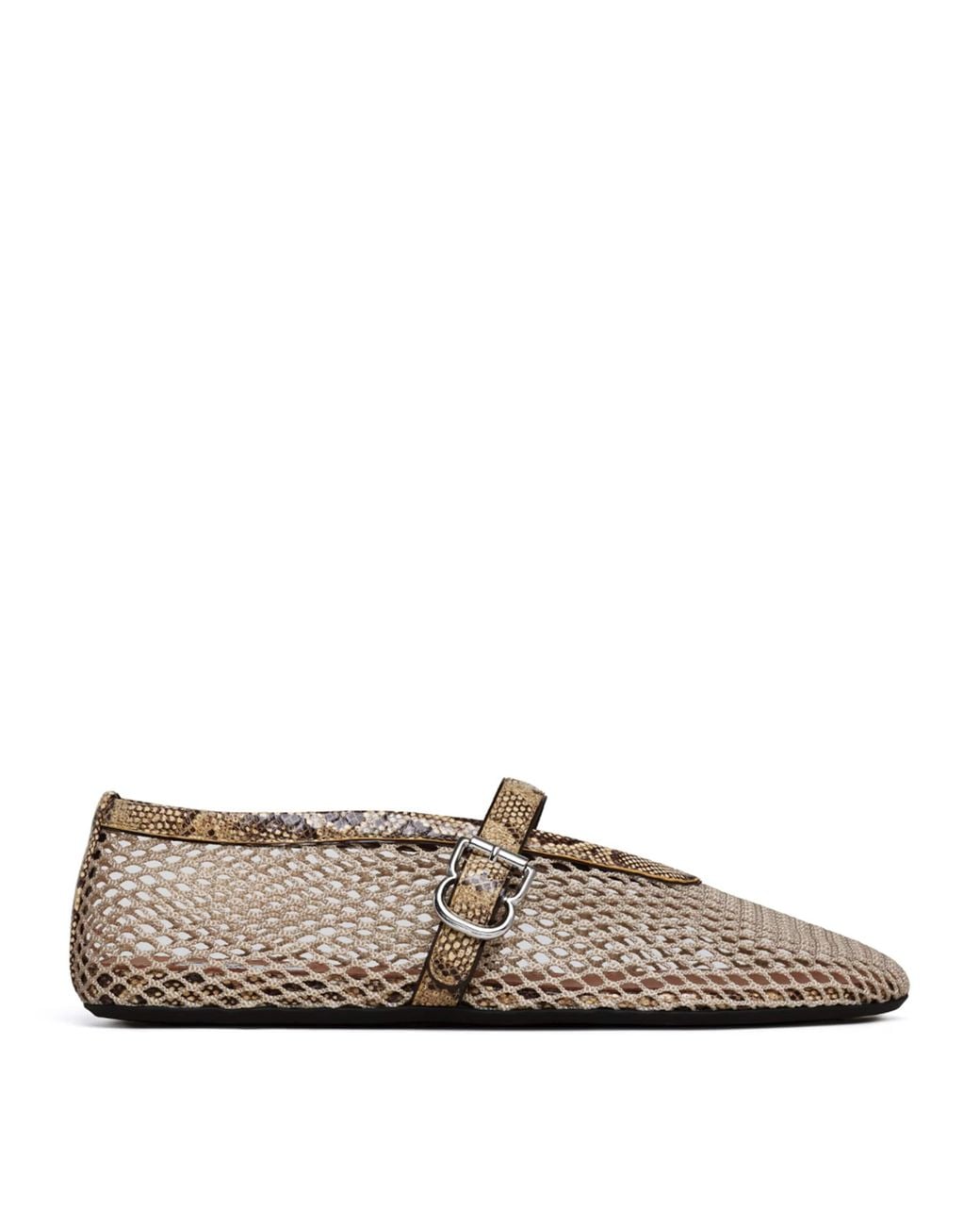 Alaïa Brown Mesh Python Print-Trim Ballet Flats