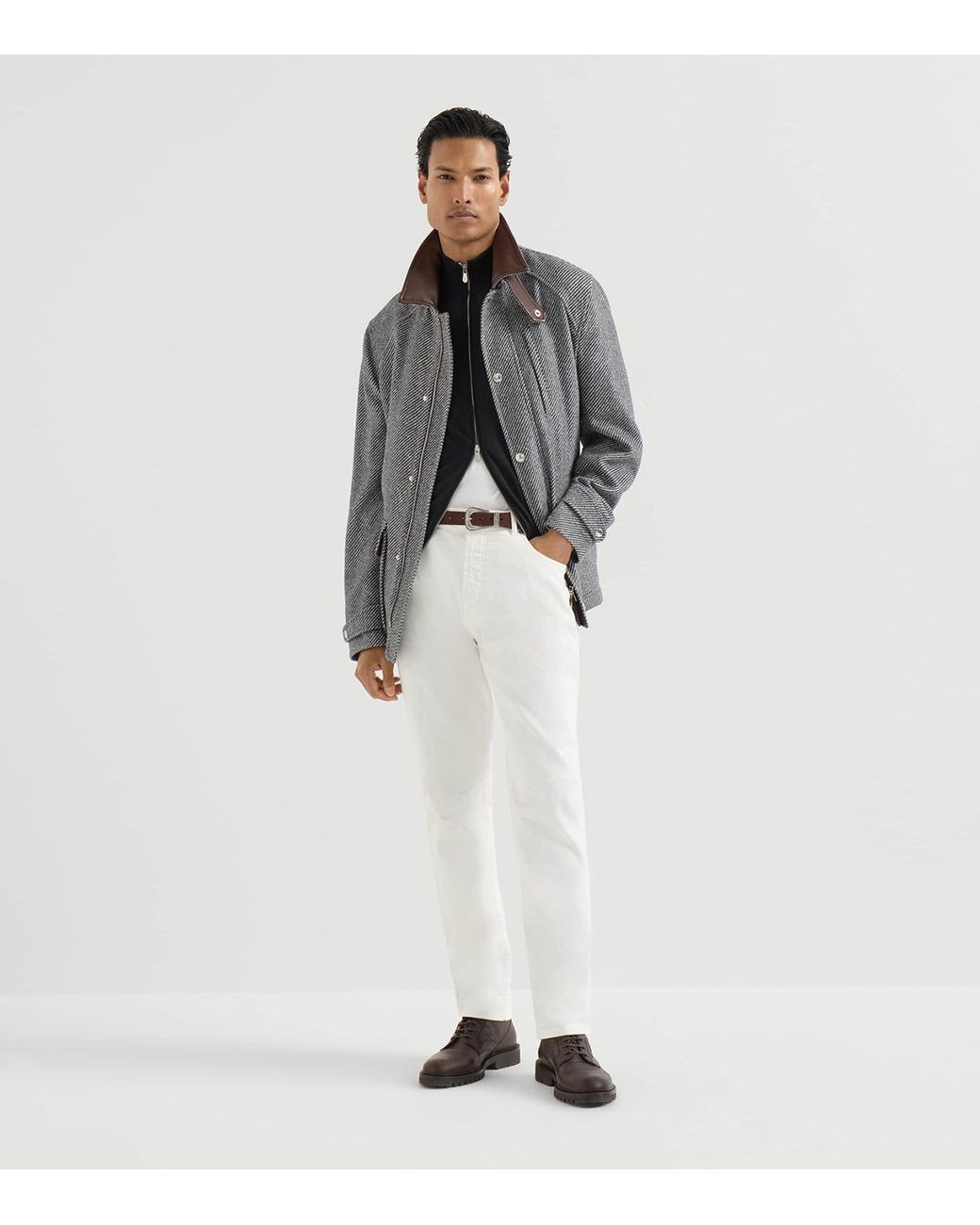 Brunello Cucinelli Black Cashmere-Silk Zip-Up Cardigan for men