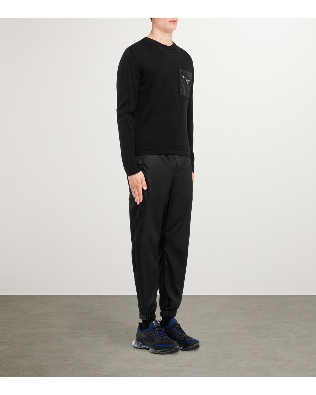 Prada Blue Wool Nylon-Trim Triangle Sweater for men