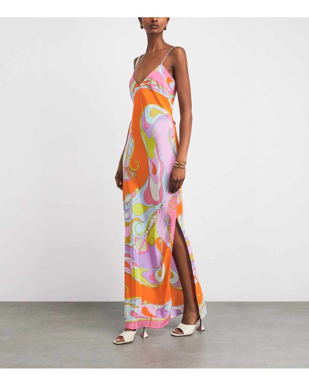 Emilio Pucci Red Silk Printed Maxi Slip Dress