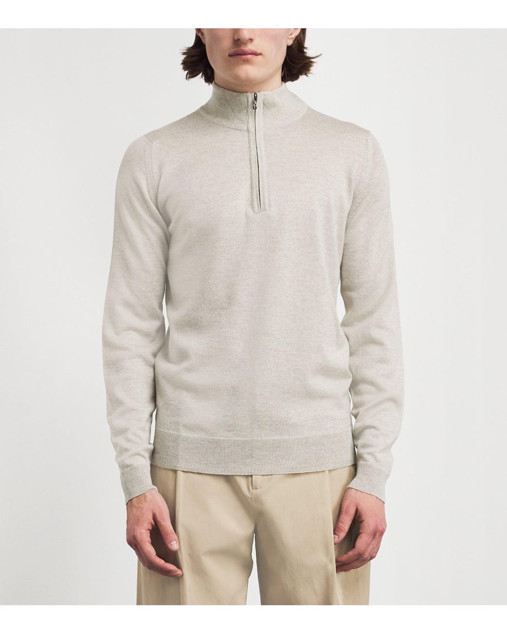 John Smedley White Merino Wool Tapton Quarter-Zip Sweater for men
