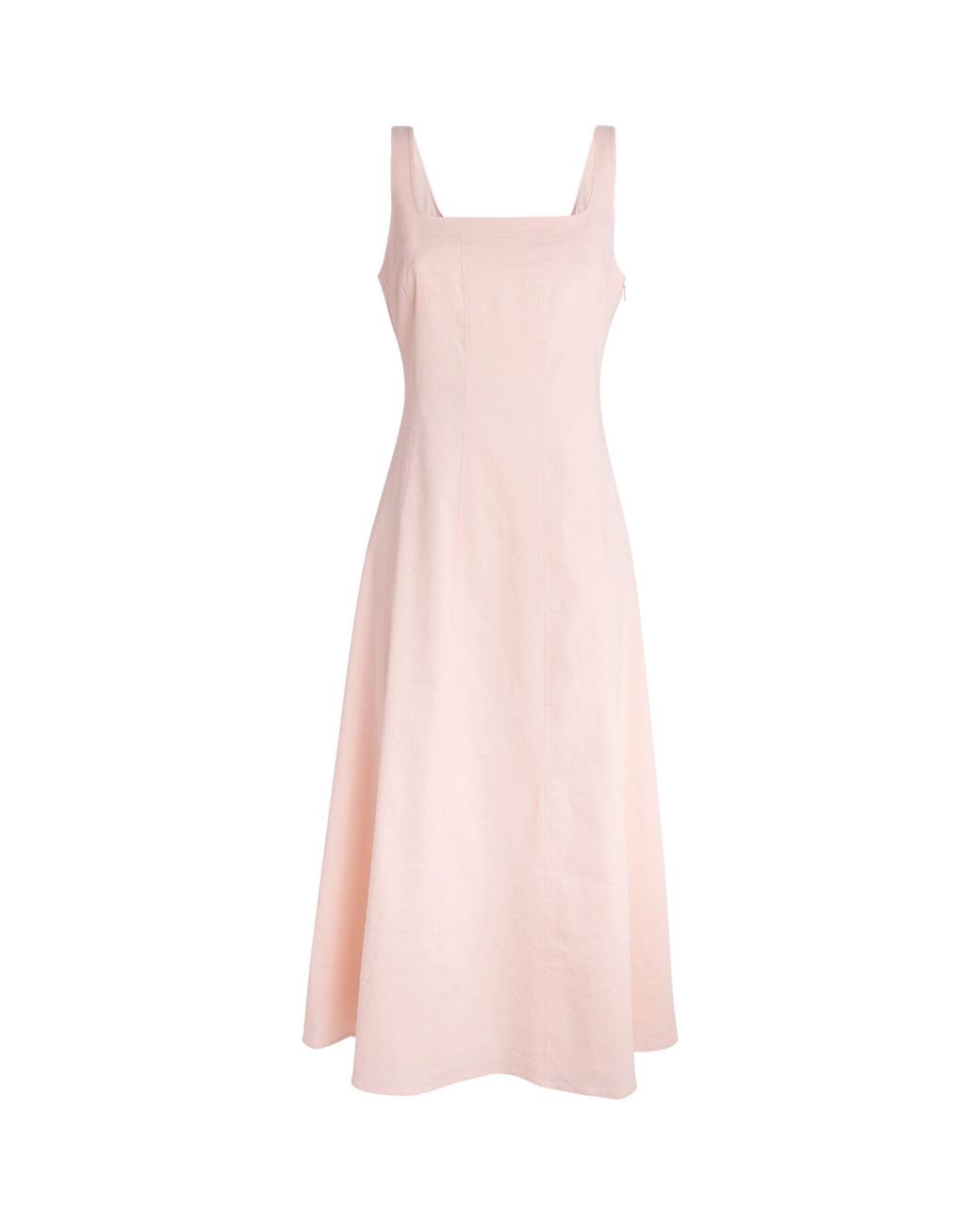 Theory Pink Linen-Blend Square-Neck Midi Dress
