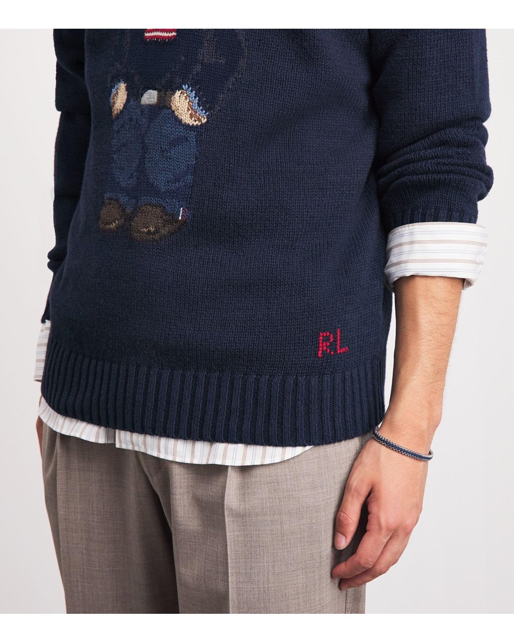 Polo Ralph Lauren Blue Cotton-Linen Polo Bear Sweater for men