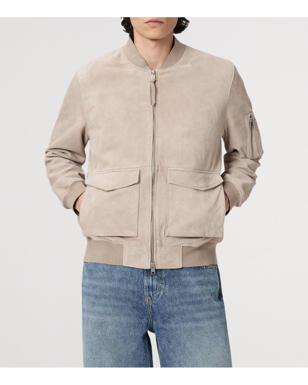 AllSaints Natural Suede Rokko Bomber Jacket