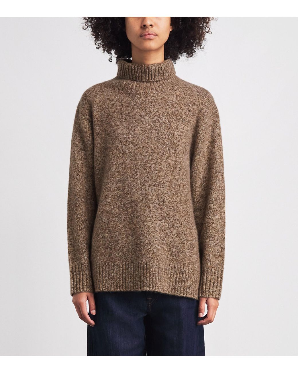 Soft Goat Brown Cashmere-Silk Marled Sweater
