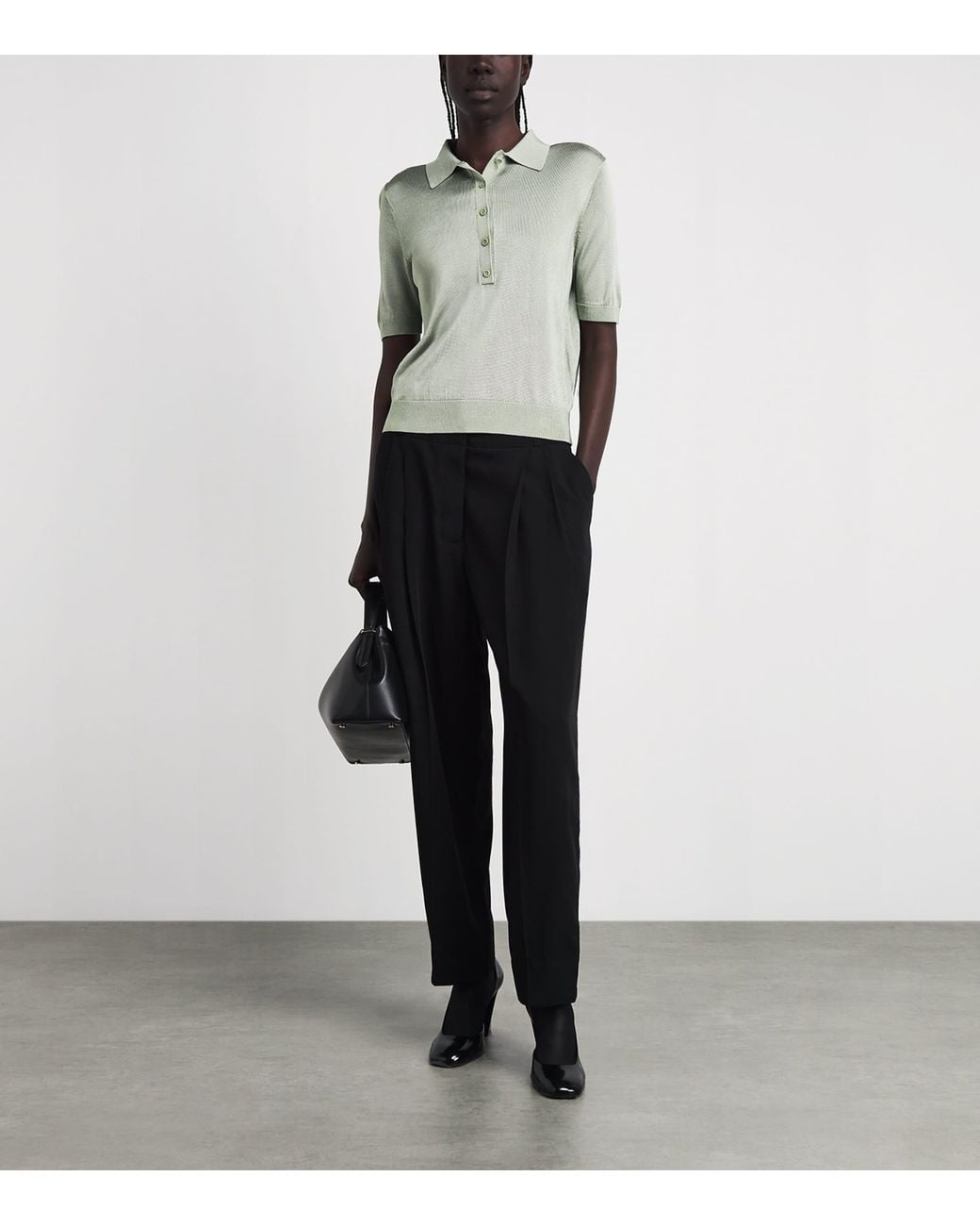 Theory Green Linen-Blend Sheer Polo Shirt